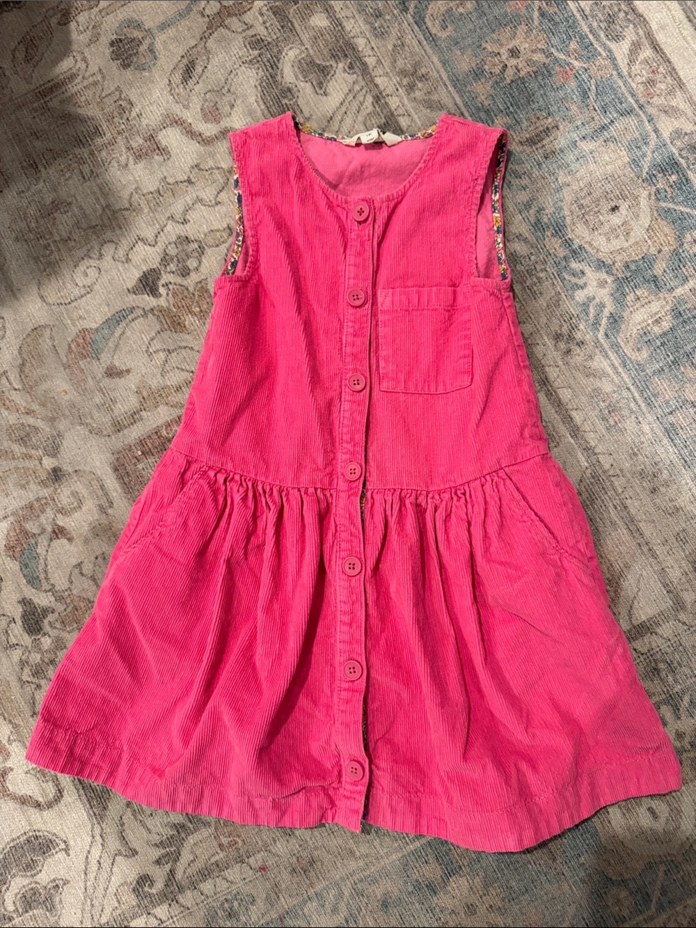 Mini Boden Hot Pink Corduroy Button-Front Dress